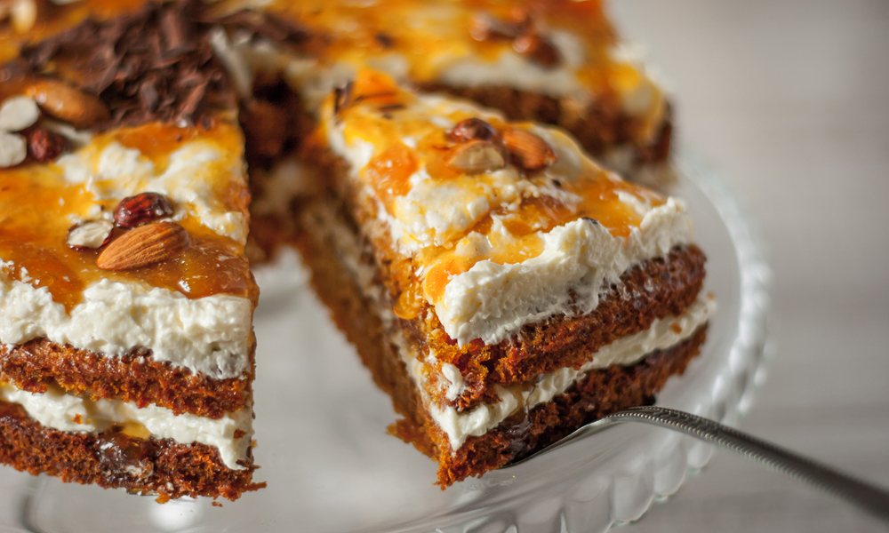 Carrot cake with almonds and chocolate chips horizontal